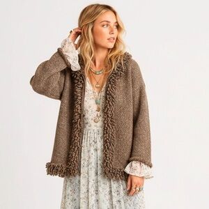 Vintage WORLD FOLK ART Wool Chunky Cardigan Loop Popcorn Fringe Cowichan Vibe